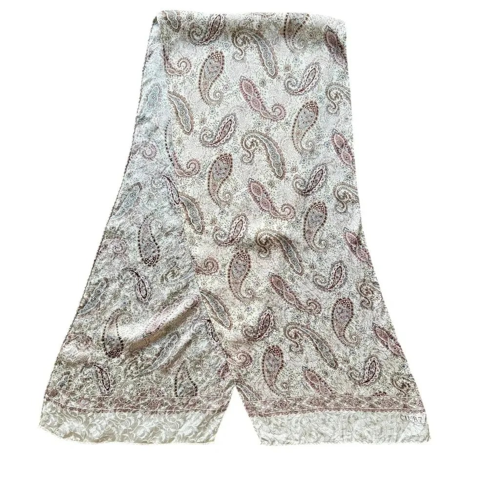Club 7 by Echo Paisley Silk Blend Scarf Cream Beige Pink Boho 47x9.75